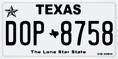 TX license plate DOP8758