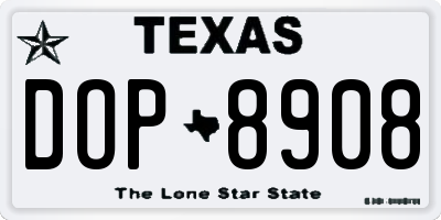 TX license plate DOP8908