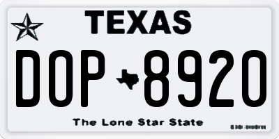 TX license plate DOP8920