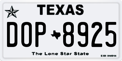 TX license plate DOP8925