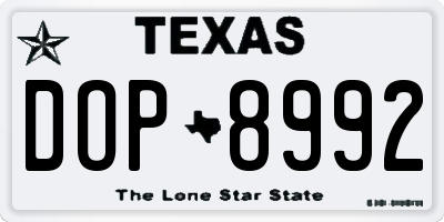 TX license plate DOP8992