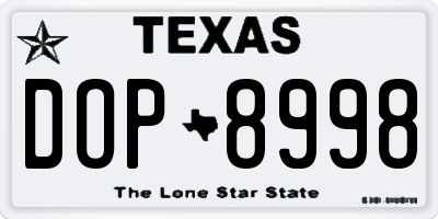 TX license plate DOP8998