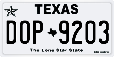 TX license plate DOP9203