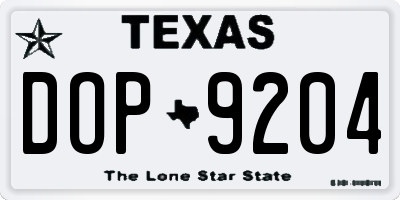 TX license plate DOP9204