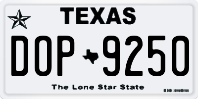 TX license plate DOP9250
