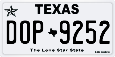 TX license plate DOP9252