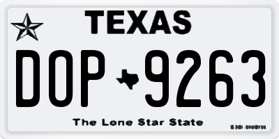 TX license plate DOP9263