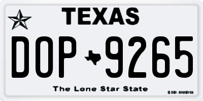 TX license plate DOP9265