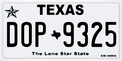 TX license plate DOP9325