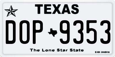 TX license plate DOP9353