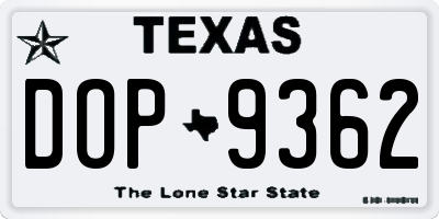 TX license plate DOP9362