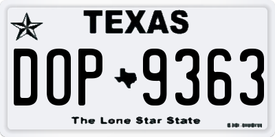 TX license plate DOP9363