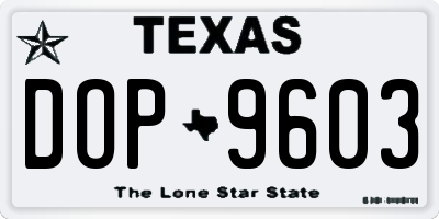 TX license plate DOP9603