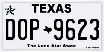 TX license plate DOP9623