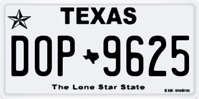 TX license plate DOP9625