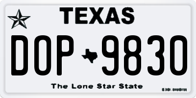 TX license plate DOP9830