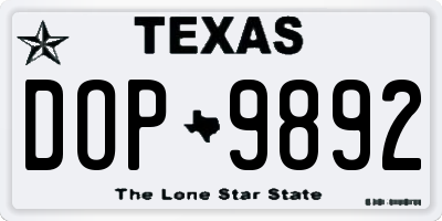 TX license plate DOP9892