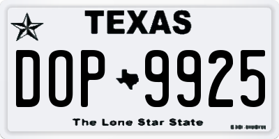 TX license plate DOP9925