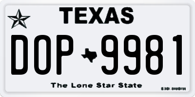 TX license plate DOP9981