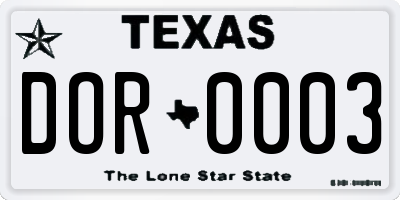 TX license plate DOR0003