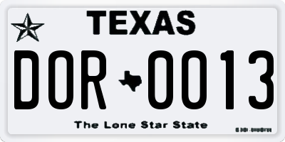 TX license plate DOR0013