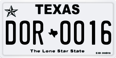 TX license plate DOR0016