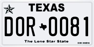 TX license plate DOR0081