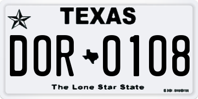 TX license plate DOR0108
