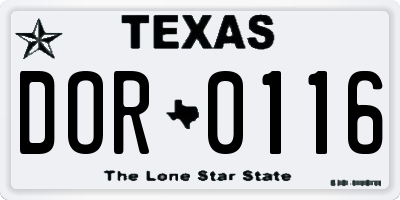 TX license plate DOR0116