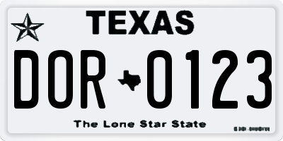 TX license plate DOR0123