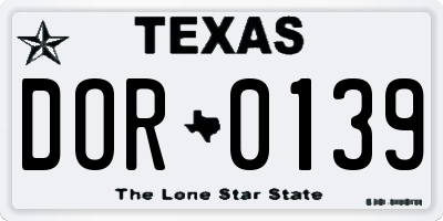 TX license plate DOR0139