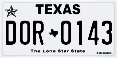 TX license plate DOR0143