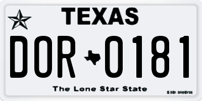 TX license plate DOR0181