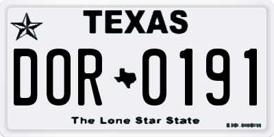 TX license plate DOR0191