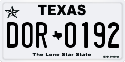 TX license plate DOR0192