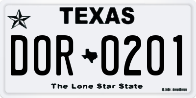 TX license plate DOR0201