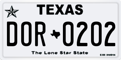 TX license plate DOR0202