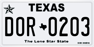 TX license plate DOR0203