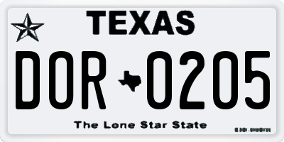 TX license plate DOR0205
