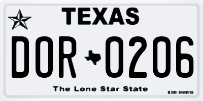 TX license plate DOR0206