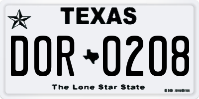 TX license plate DOR0208