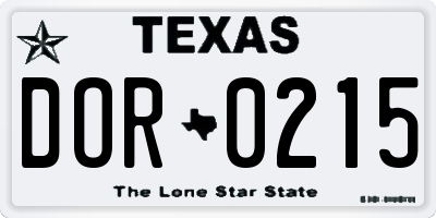 TX license plate DOR0215