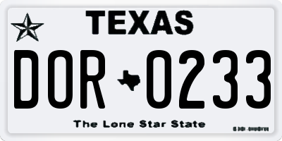 TX license plate DOR0233