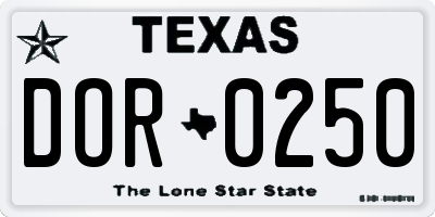 TX license plate DOR0250