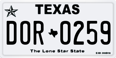 TX license plate DOR0259