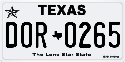 TX license plate DOR0265