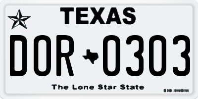 TX license plate DOR0303