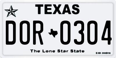 TX license plate DOR0304