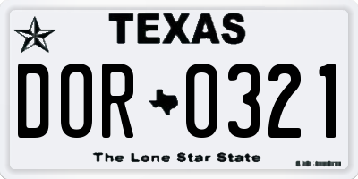 TX license plate DOR0321