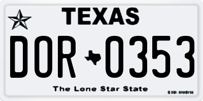 TX license plate DOR0353